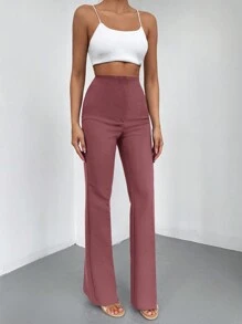 RueChic Solid High Waist Flare Leg Pants - Pink - View 5