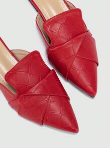 2025 Autumn Women's Comfortable & Versatile Slip-On Chunky Heel Pointed Toe Mules, Casual And Simple Soft Leather Loafers - Red - View 7