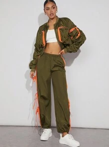 Denimoi Contrast Tie Side Drawstring Pants - Multicolor - View 6