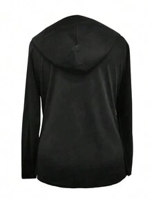 Cross Print Long Sleeve Hoodie T-Shirt, Casual For Spring & Autumn - Black - View 2