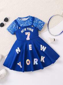 SHEIN Set Aus Bedrucktem Top Mit Perlenmuster Und Spaghettiträger Kleid Mit Buchstabenmuster Für Kleine Mädchen