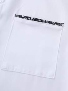 Manfinity Homme Men's Patchwork Ditsy Floral Print Short Sleeve Shirt , Button Up Color Block All White Casual Boyfriend Gift White Shirt For Menwhite Shirts For Menwhite Top For Men