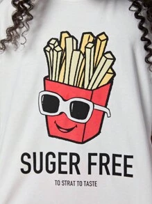 SHEIN Tween Girl Casual Khoai tây chiên kiểu Pháp & Bộ áo ngắn tay in chữ và quần short có đường viền cổ tròn, mùa xuân/hè - Nhiều màu - Xem 6