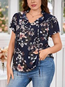 SHEIN Clasi Kích thước lớn In hoa Nút Vòng cổ Giải trí Áo sơ mi - Nhiều màu - Xem 4