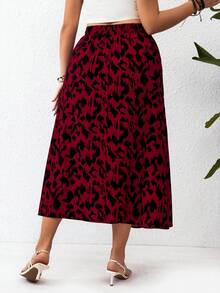 SHEIN Clasi Kích thước lớn In Cao eo Khe Váy - Màu Đỏ Sâu - Xem 3