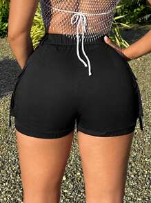 SHEIN SXY Mùa hè Gợi cảm Trang phục làm việc Túi Quần short - màu đen - Xem 2