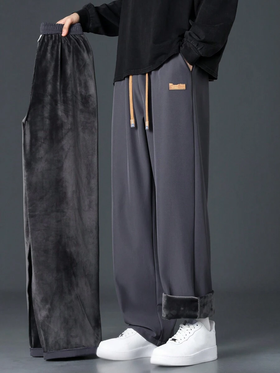 男士时尚休闲加厚直筒裤 - 深灰色 - 查看 1