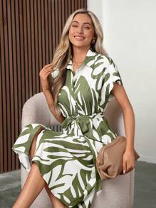 SHEIN Clasi Của phụ nữ Mặt trước Nút Thực vật In Đầm - Nhiều màu - Xem 3
