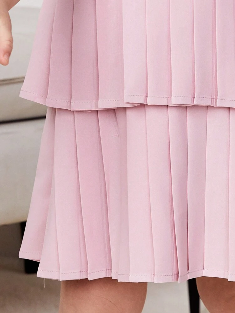 Baby Girl Casual & Cute Solid Color Sleeveless Halter Ruffled Dress, Perfect For Summer Holiday