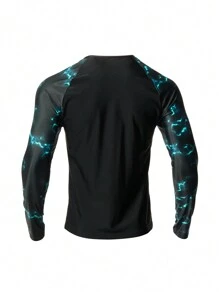 Manfinity KASUA Men's Letter Print Long Sleeve Beach Vacation Surfing Rashguard Top Athletic Workout Shirt
