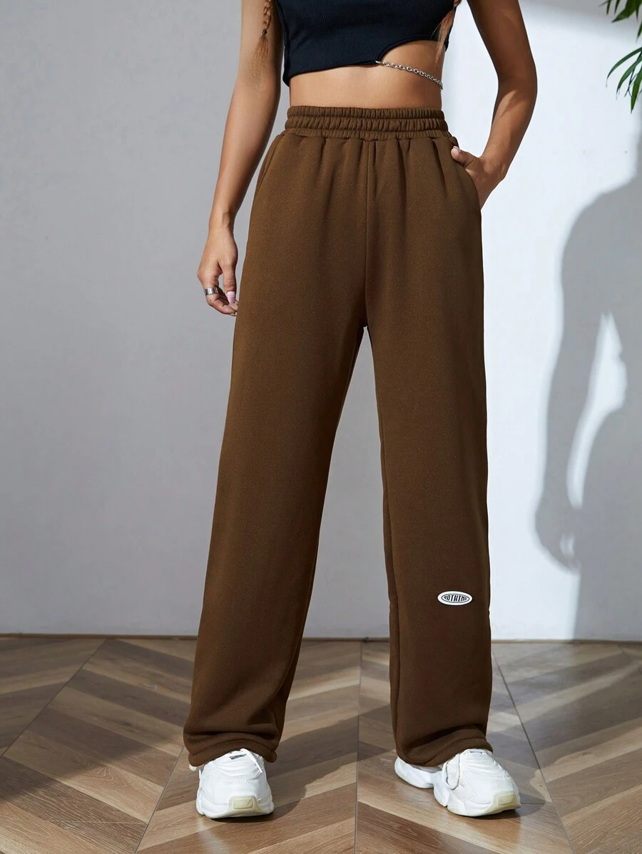 INAWLY Quần thể thao nữ Đắp vá Túi Lá thư - Màu nâu Sô-cô-la - Xem 1