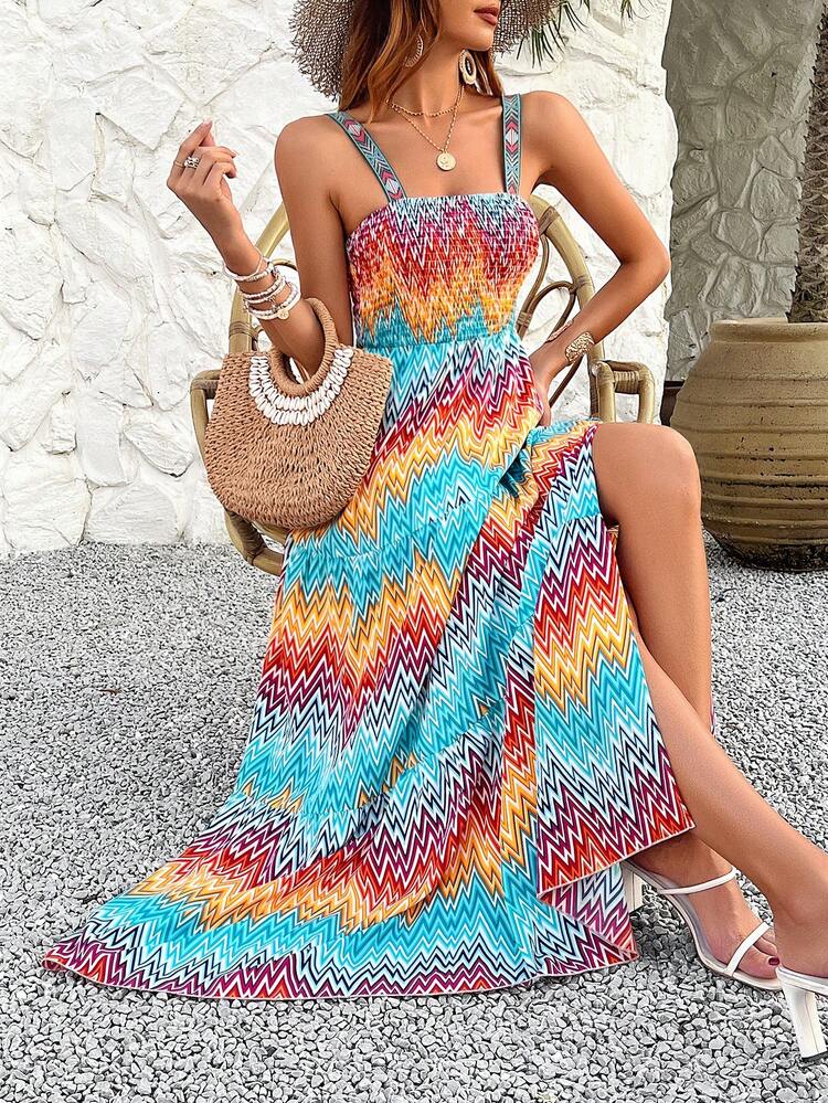 Split Print Sleeveless Dress Sundress