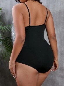 Celure Große Größen bestickter Quasten Patchwork Weich Gestrickt Eleganter Party Bodysuit