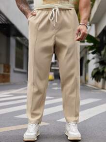 Manfinity VCAY Men's Plus Size Drawstring Waist Cargo Pants With Patch Details Tapered Long Slacks Plain Khaki Going Out Plus - Apricot - View 5