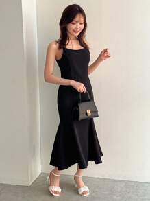 FRIFUL Women's Fashionable Black Bodycon Cami Dress With Shawl SunDress - Black - View 6
