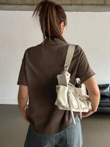 DAZY Solid Color Textured Casual Short Sleeve T-Shirt Summer - Coffee Brown - View 5
