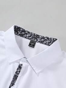 Manfinity Homme Men's Patchwork Ditsy Floral Print Short Sleeve Shirt , Button Up Color Block All White Casual Boyfriend Gift White Shirt For Menwhite Shirts For Menwhite Top For Men