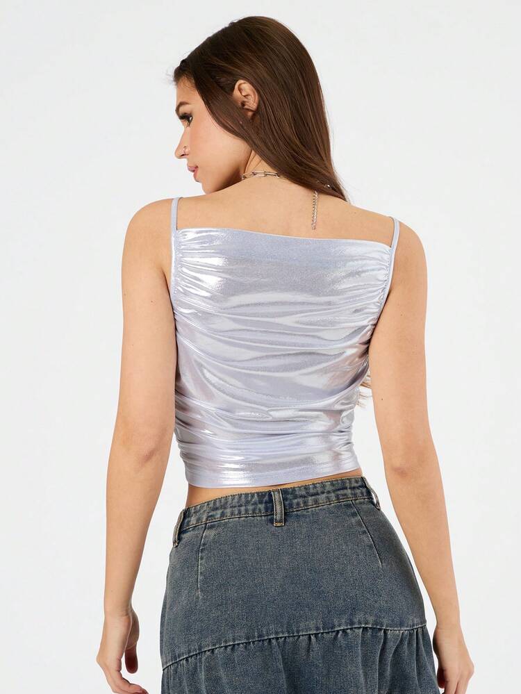 Women's Draped Collar Crop Top Tank Top, Going Out Top