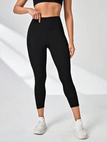 Tummy Control Hip Lifting Sports Capri Pants, High Waist Stitching Mesh Capri Leggings - Black - View 3