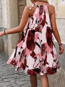 EMERY ROSE Floral Print Pleated Halter Neck Dress
