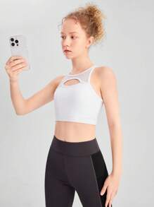 SHEIN Teen Girl Contrast Mesh Hollow Out Sports Tank Top