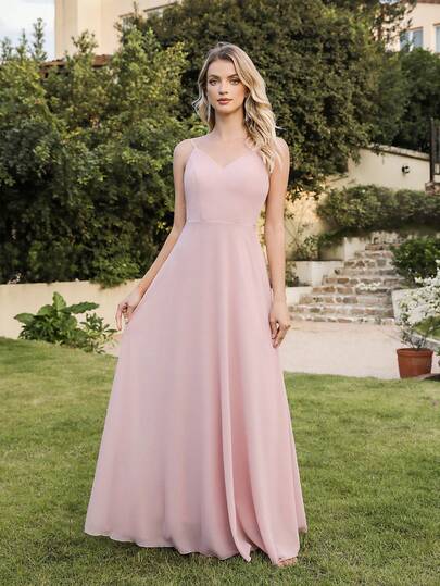 BABYONLINE D.R.E.S.S. V-Neck Lace Patchwork Waist Cinching Sleeveless Bridesmaid Dress