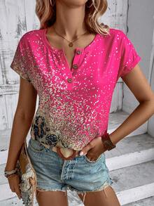 SHEIN LUNE Women's Leopard Print Short Sleeve T-Shirt - Multicolor - View 4