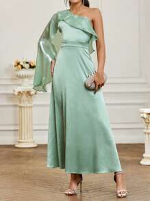 SHEIN Belle Vestido De Dama De Honor Estilo Un Hombro Con Cuello Y Cinturón Con Volantes