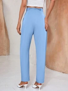 GENKIRA 純色紐扣細節錐形西裝褲 - 淺藍色 - 查看 2