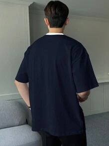 DAZY 男士夏季字母印花T恤、图案T恤 - 藏蓝色 - 查看 2