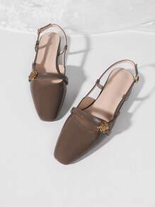 Women's Flat Backless Loafers - Brown - View 2