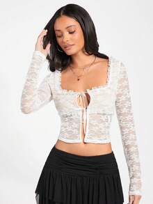 Forever 21 Lace-Up Frill Edge Decorated T-Shirt - White - View 4