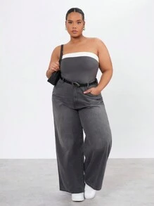 Forever 21 Plus Size Women's Color Block Strapless Top - Dark Grey - View 3