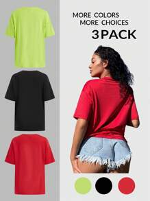 SHEIN SXY 3 Piezas Camisetas De Manga Corta Suelta Con Estampado De Coche De Carreras - Multicolor - Ver 2