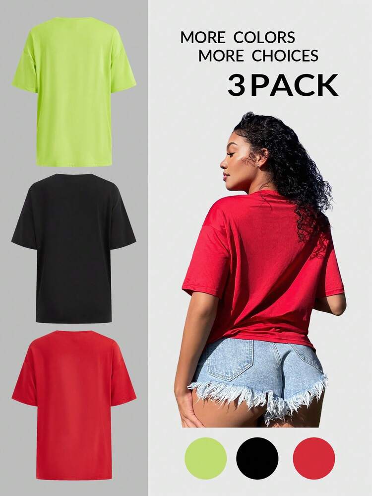 3pcs Loose Fit Short Sleeve T-Shirts With Racing Car Print