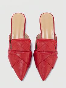 2025 Autumn Women's Comfortable & Versatile Slip-On Chunky Heel Pointed Toe Mules, Casual And Simple Soft Leather Loafers - Red - View 3