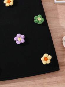 SHEIN Váy dây trang trí hoa 3d cô gái trẻ - màu đen - Xem 3