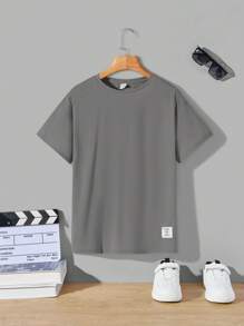 SHEIN 2入組青少年男孩休閒街頭風格字母印花圓領短袖針織t恤 - 彩色 - 查看 3