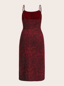 ROMWE PUNK Vestido de tirantes con estampado de rayas de cebra pecho con fruncido de muslo con abertura - Burdeos - Ver 2