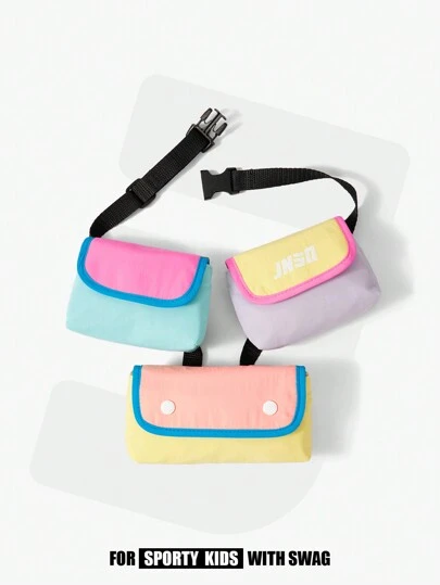 JNSQ Fashionable Color Blocking Detachable Kid's Waist Bag