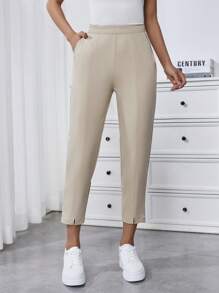 SHEIN Essnce سروال نسائي مدبب بلون سادة عارض - لون مشمشي - مشاهدة 1