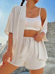 Comfortcana Conjunto Suelto De Dos Piezas Con Hombros Caídos Para Mujer - Albaricoque - Ver 3