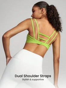 GLOWMODE FeatherFit™ Strappy Mesh Sports Bra Light Support Low Impact Yoga Pilates Studio - Lime Green - View 3