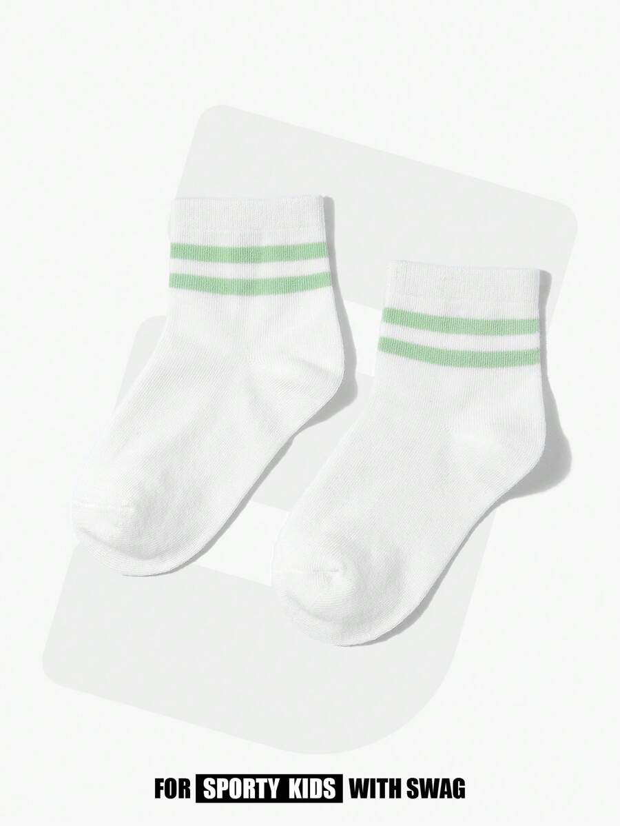 SHEIN Back To School Season Children's Striped Socks Suitable For Daily Life - White - View 1