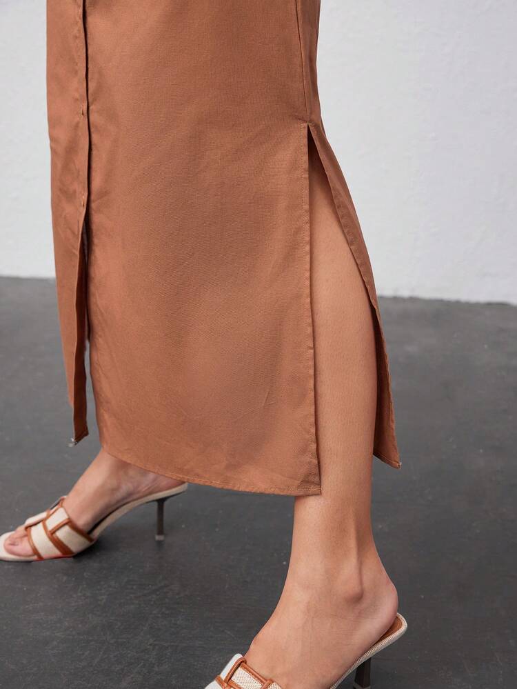 Ladies' Solid Color Short Sleeve Shirt Dress