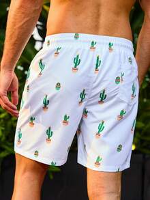 Surfspeed 男士束口腰部仙人掌印花沙灘短褲 - 白色 - 查看 2