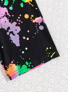 SHEIN Conjunto De Shorts De Malha Com Estampa De Coração E Estampa De Coração Para Meninas, Todos Os Dias, Verão