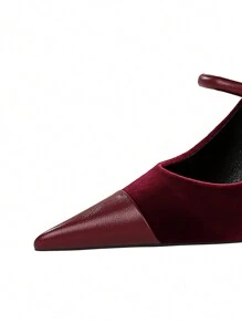 Fall/Winter 2025 Party High Heels Thin Heels Low Vamp Pointed Suede & Metallic Buckle Detail Single Strap Women's Shoes, Elegant, Women Pumps,Elegant