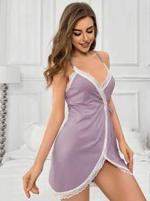 Snug Zone 蕾丝边裹身吊带睡裙睡衣裙 - 淡紫色 - 查看 5
