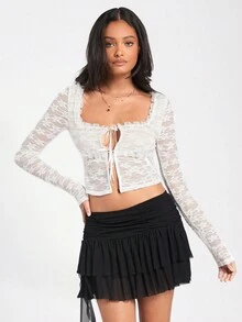 Forever 21 Lace-Up Frill Edge Decorated T-Shirt - White - View 3